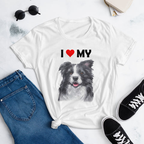 Image of I Love My Border Collie - Women's Cotton T-Shirt