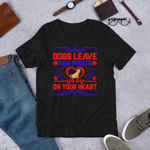 Image of Dogs Leave Paw Prints on Your Heart - Cotton T-Shirt