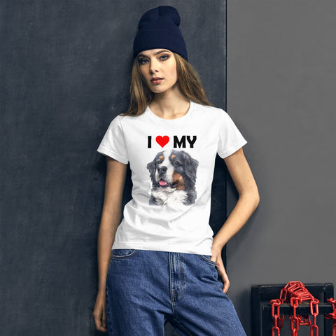 Image of I Love My Bernese Mountain Dog - Women's Cotton T-Shirt