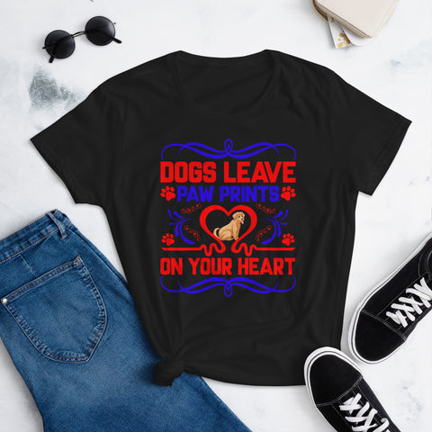 Image of Dogs Leave Paw Prints on Your Heart - Women's Cotton T-Shirt