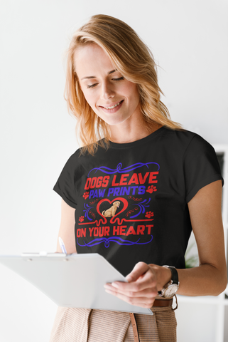 Image of Dogs Leave Paw Prints on Your Heart - Women's Cotton T-Shirt