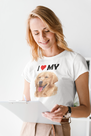 Image of I Love My Golden Retriever - Women's Cotton T-Shirt