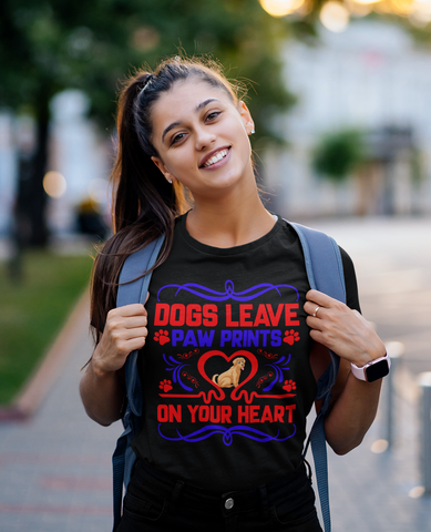 Image of Dogs Leave Paw Prints on Your Heart - Cotton T-Shirt