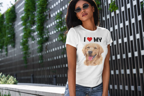 Image of I Love My Golden Retriever - Women's Cotton T-Shirt