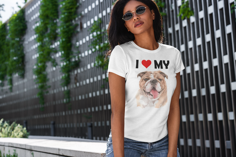 Image of I Love My Bulldog - Women's Cotton T-Shirt