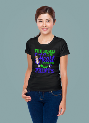 Image of The Road to My Heart Is Paved With Paw Prints - Women's Cotton T-Shirt