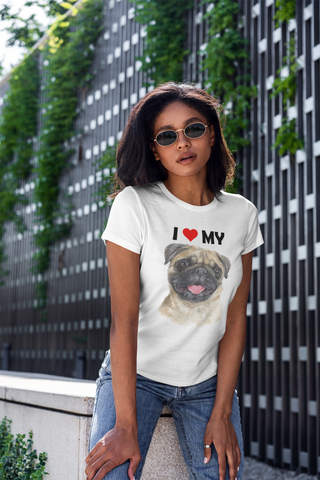 Image of I Love My Pug - Women's Cotton T-Shirt