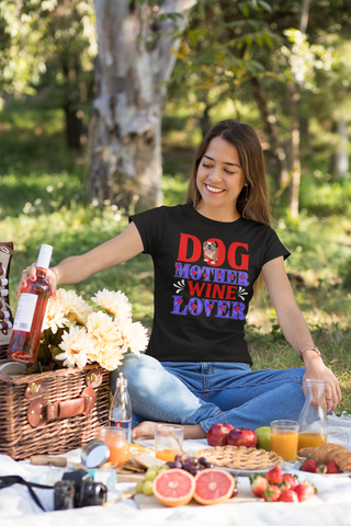 Image of Dog Mother Wine Lover - Women's Cotton T-Shirt