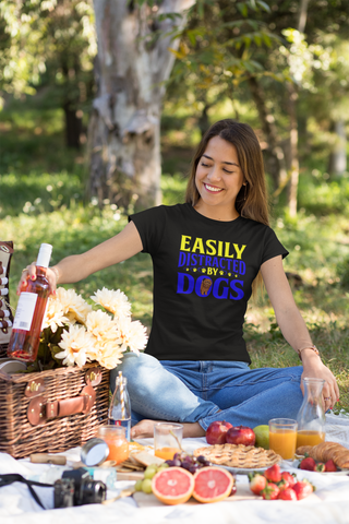 Image of Easily Distracted by Dogs - Women's Cotton T-Shirt