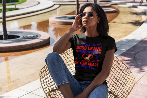 Image of Dogs Leave Paw Prints on Your Heart - Women's Cotton T-Shirt