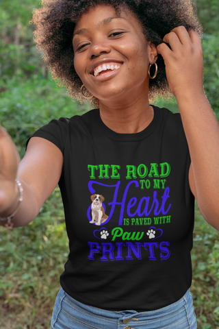 Image of The Road to My Heart Is Paved With Paw Prints - Women's Cotton T-Shirt