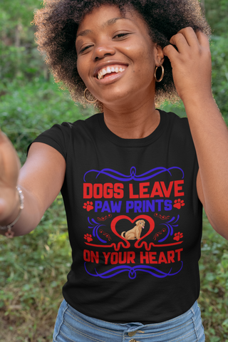 Image of Dogs Leave Paw Prints on Your Heart - Women's Cotton T-Shirt