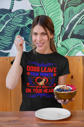 Image of Dogs Leave Paw Prints on Your Heart - Women's Cotton T-Shirt