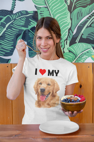 Image of I Love My Golden Retriever - Women's Cotton T-Shirt