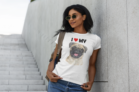 Image of I Love My Pug - Women's Cotton T-Shirt