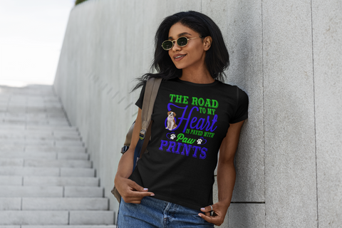 Image of The Road to My Heart Is Paved With Paw Prints - Women's Cotton T-Shirt