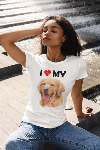 Image of I Love My Golden Retriever - Women's Cotton T-Shirt