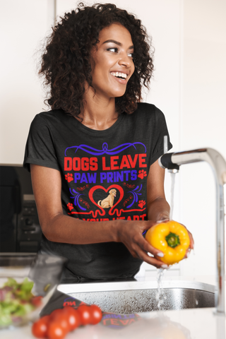 Image of Dogs Leave Paw Prints on Your Heart - Cotton T-Shirt