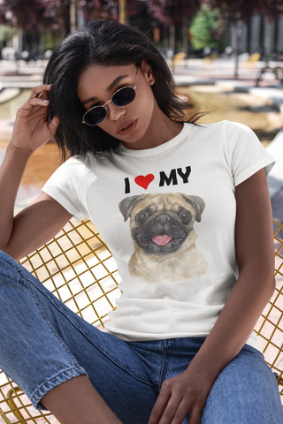 Image of I Love My Pug - Women's Cotton T-Shirt