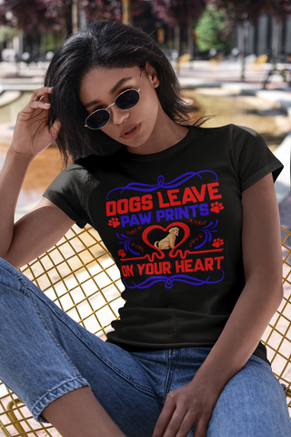 Image of Dogs Leave Paw Prints on Your Heart - Women's Cotton T-Shirt