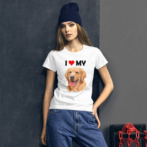Image of I Love My Golden Retriever - Women's Cotton T-Shirt