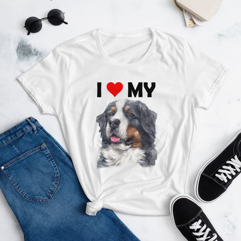 Image of I Love My Bernese Mountain Dog - Women's Cotton T-Shirt
