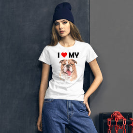 I Love My Bulldog - Women's Cotton T-Shirt