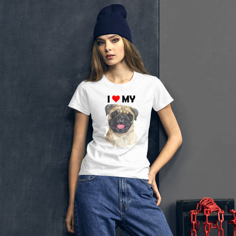 Image of I Love My Pug - Women's Cotton T-Shirt