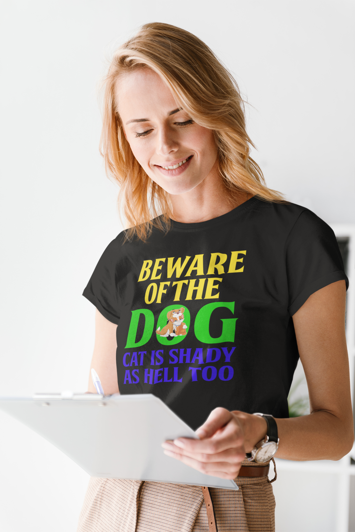 Beware of the Dog. Cat Is Shady as Hell Too - Women's Cotton T-Shirt