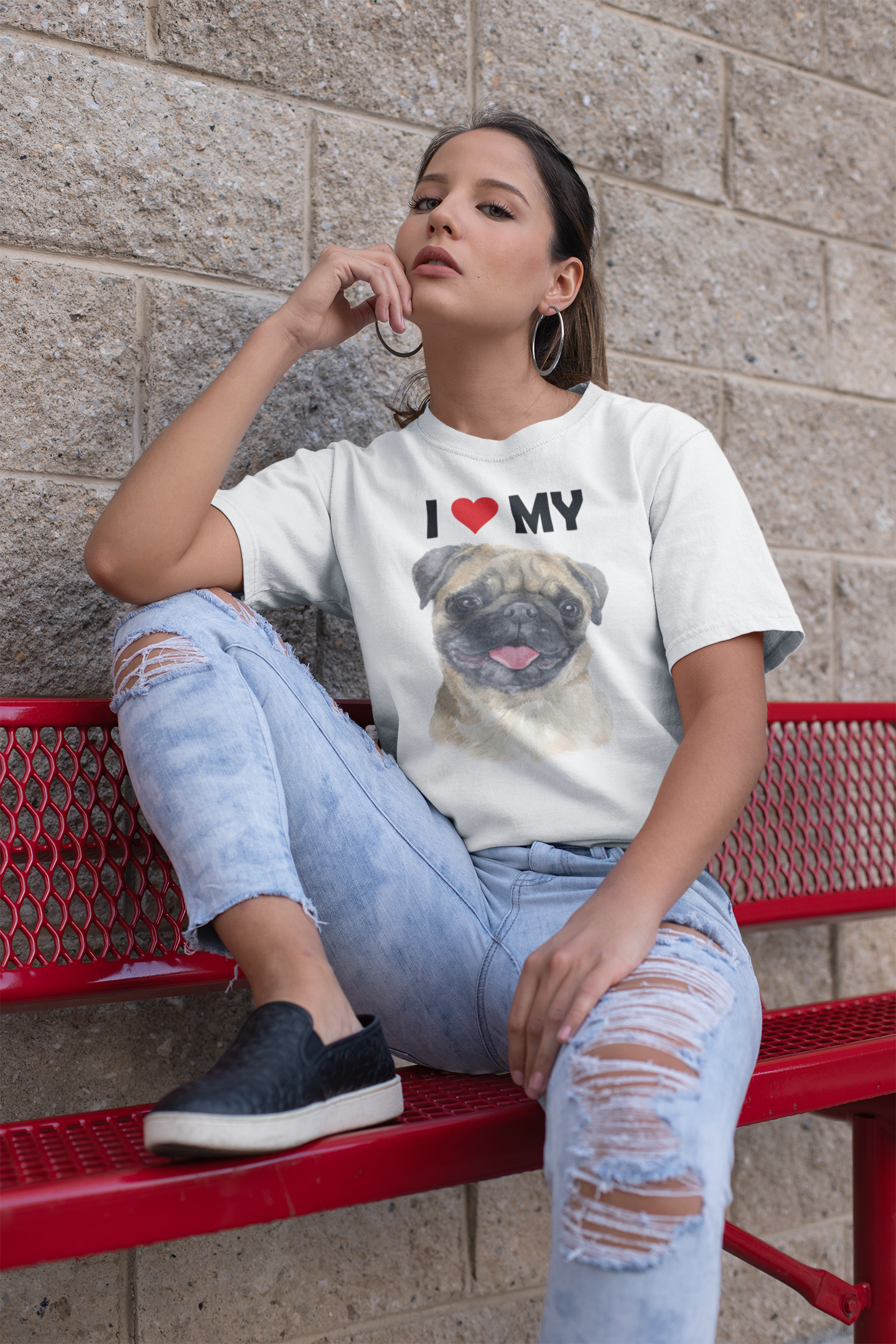 I Love My Pug - Cotton T-Shirt