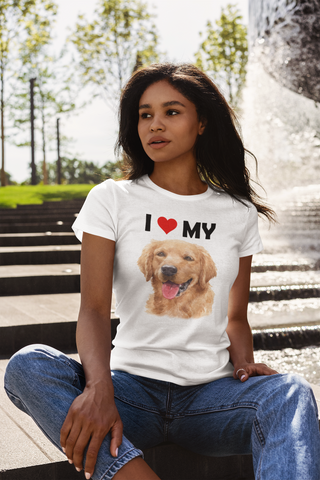 Image of I Love My Golden Retriever - Women's Cotton T-Shirt
