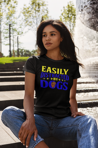 Image of Easily Distracted by Dogs - Women's Cotton T-Shirt