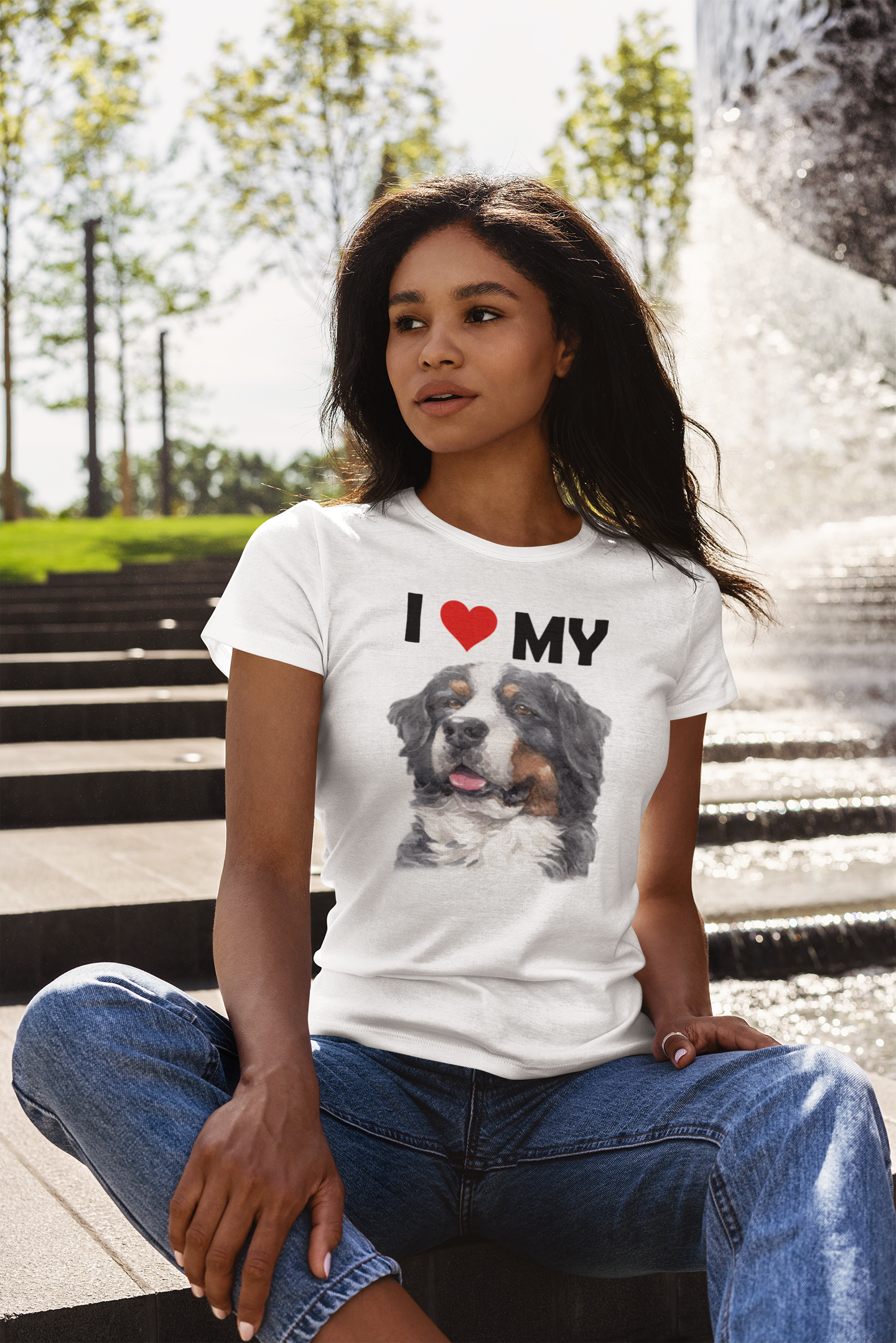 I Love My Bernese Mountain Dog - Women's Cotton T-Shirt
