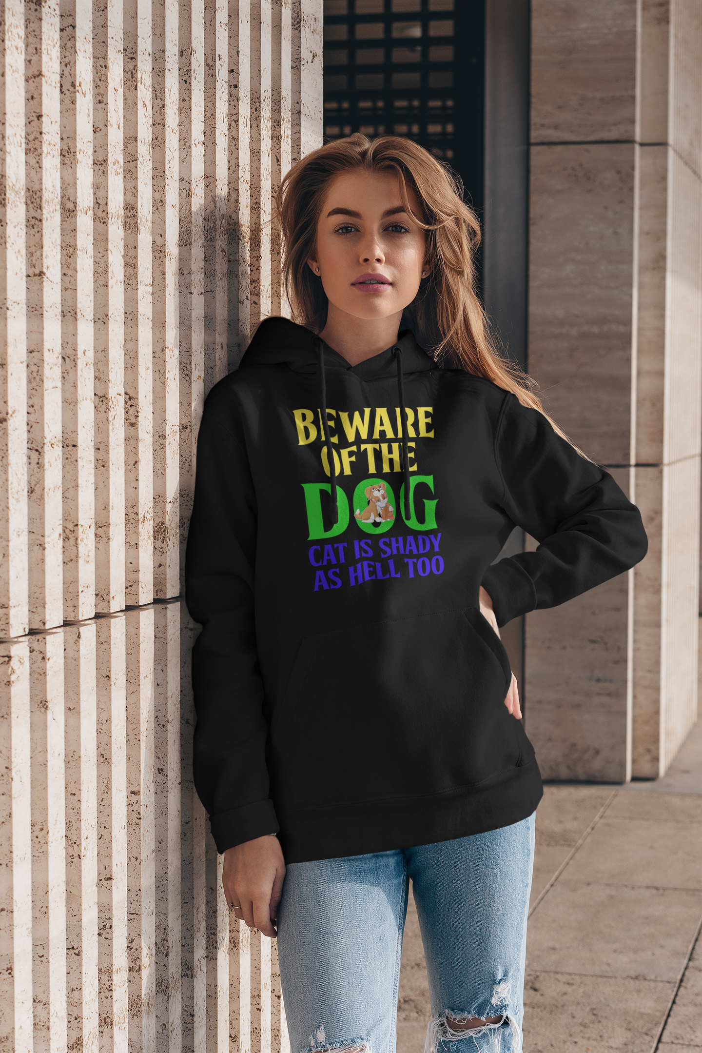 Beware of the Dog. Cat Is Shady as Hell Too - Hoodie