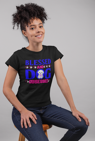 Image of Blessed and Dog Obsessed - Women's Cotton T-Shirt