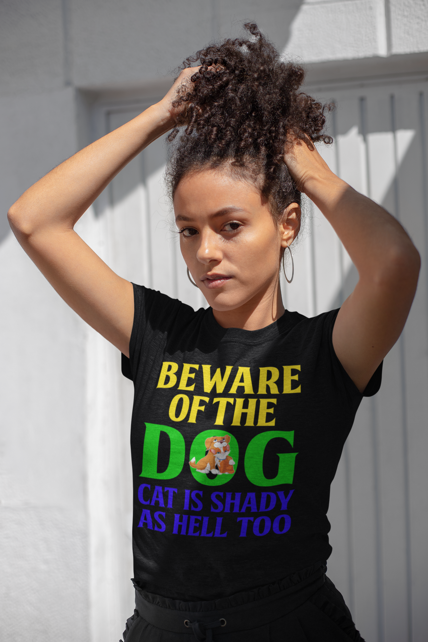 Beware of the Dog. Cat Is Shady as Hell Too - Cotton T-Shirt
