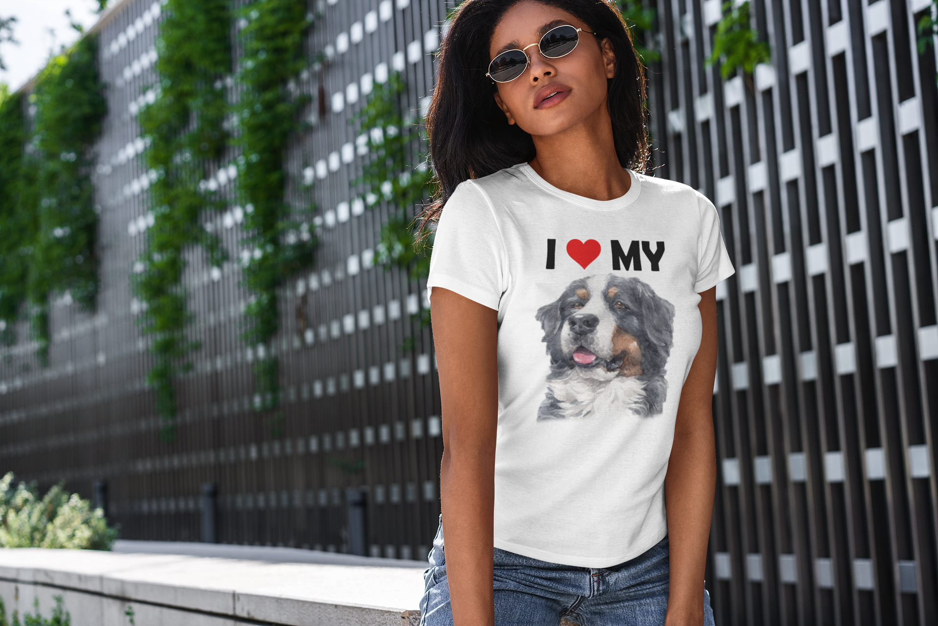 I Love My Bernese Mountain Dog - Women's Cotton T-Shirt