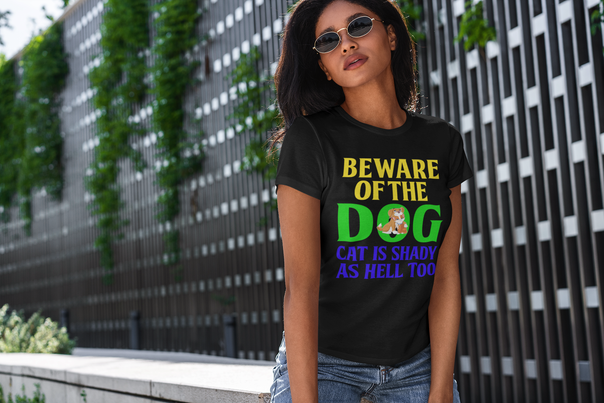 Beware of the Dog. Cat Is Shady as Hell Too - Women's Cotton T-Shirt