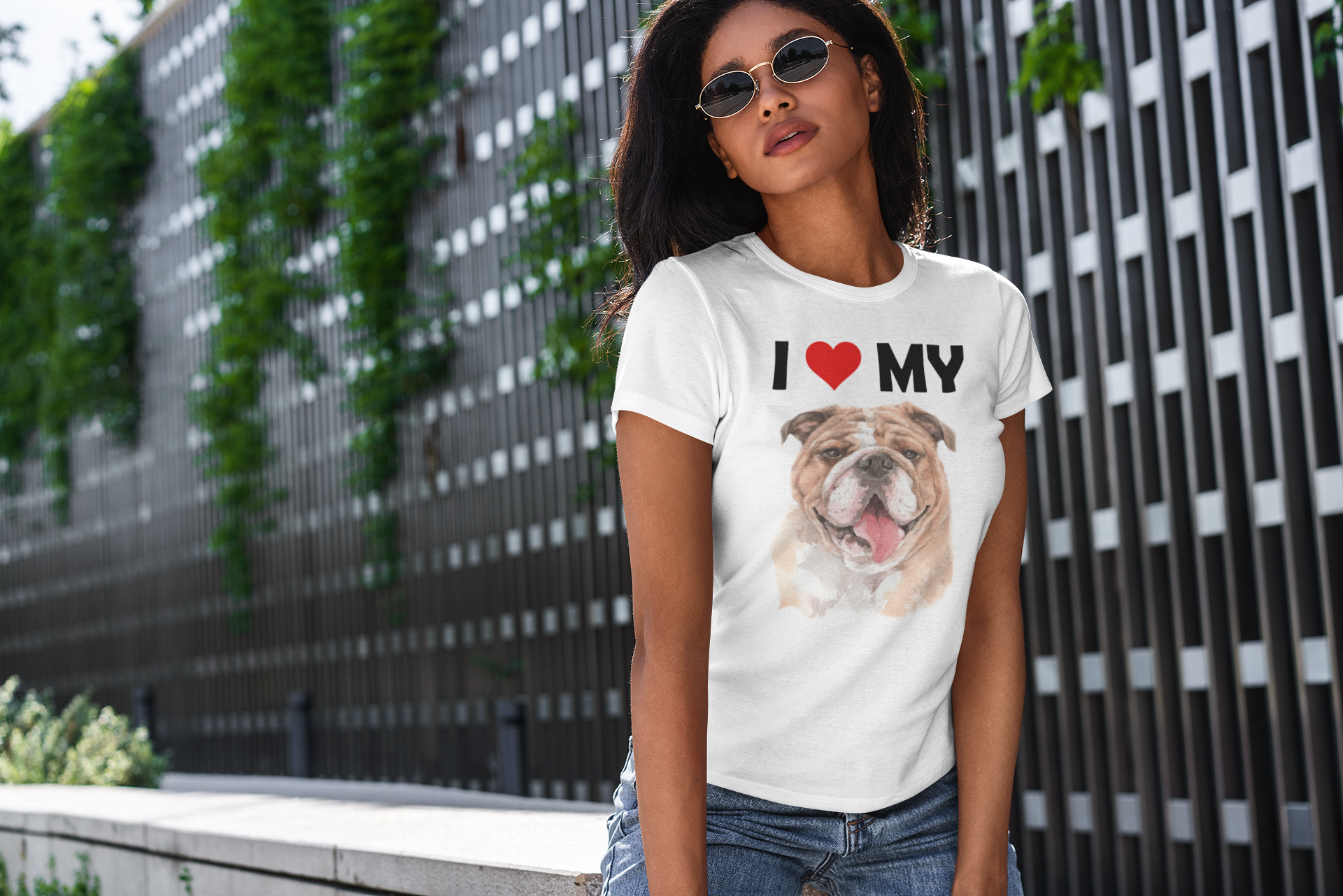 I Love My Bulldog - Women's Cotton T-Shirt