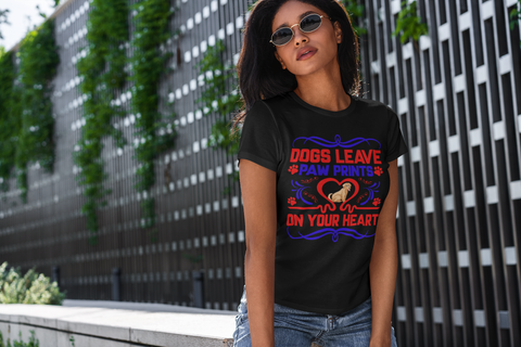 Image of Dogs Leave Paw Prints on Your Heart - Women's Cotton T-Shirt