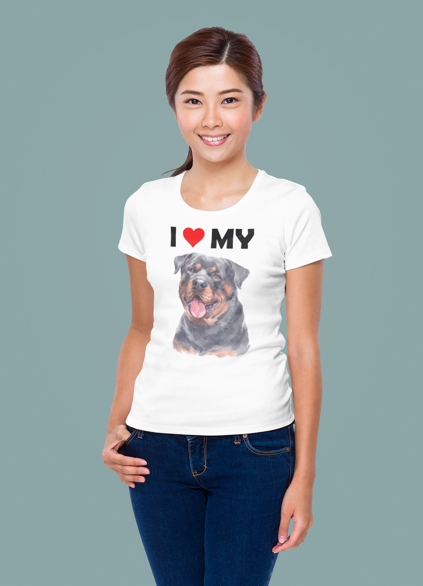 I Love My Rottweiler - Women's Cotton T-Shirt