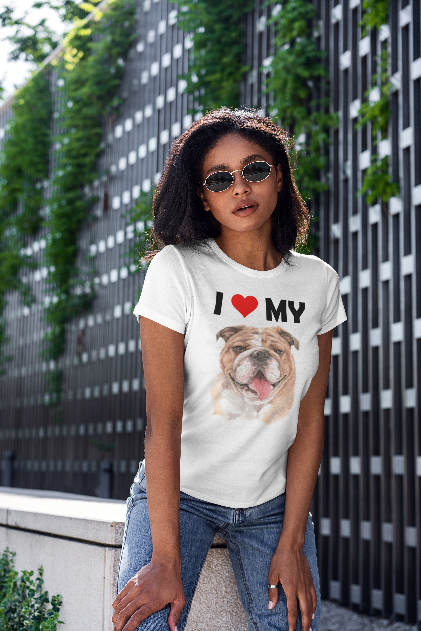 I Love My Bulldog - Women's Cotton T-Shirt
