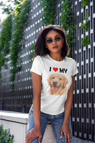 Image of I Love My Golden Retriever - Women's Cotton T-Shirt