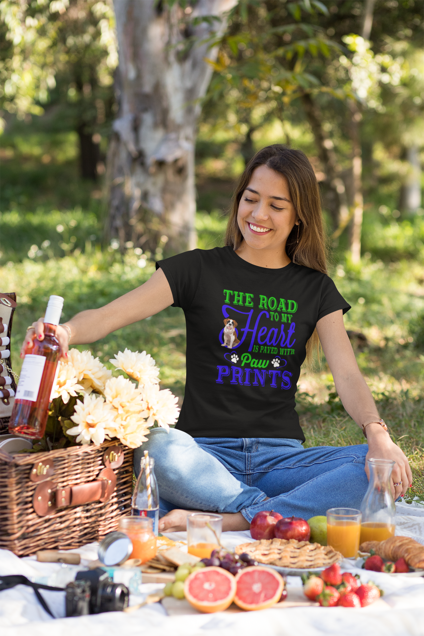 The Road to My Heart Is Paved With Paw Prints - Women's Cotton T-Shirt