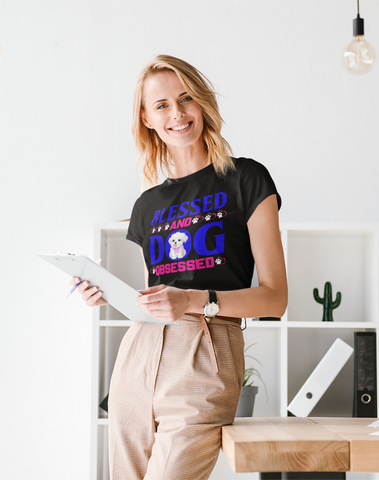 Image of Blessed and Dog Obsessed - Women's Cotton T-Shirt