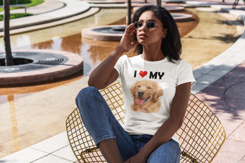 Image of I Love My Golden Retriever - Women's Cotton T-Shirt