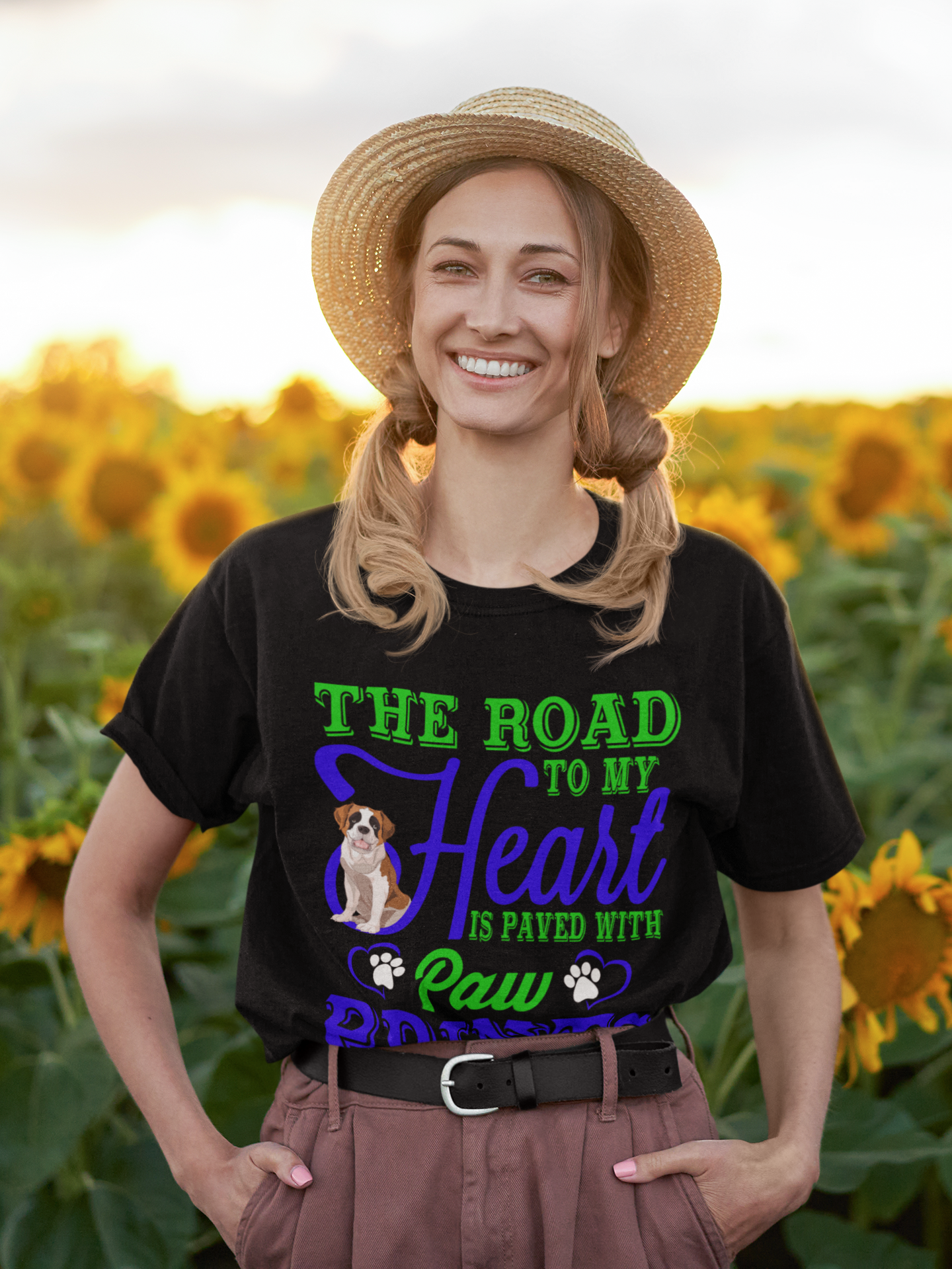 The Road to My Heart Is Paved With Paw Prints - Cotton T-Shirt