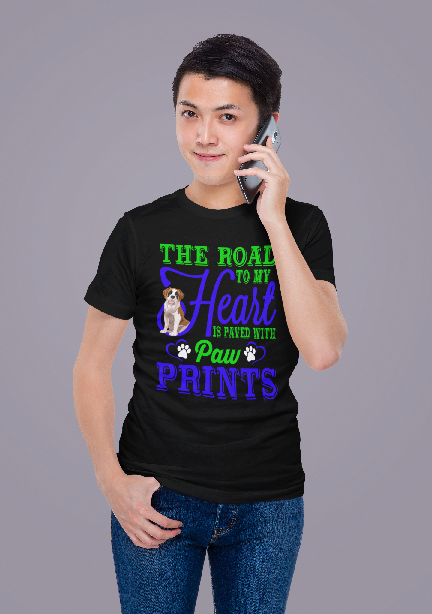 The Road to My Heart Is Paved With Paw Prints - Cotton T-Shirt