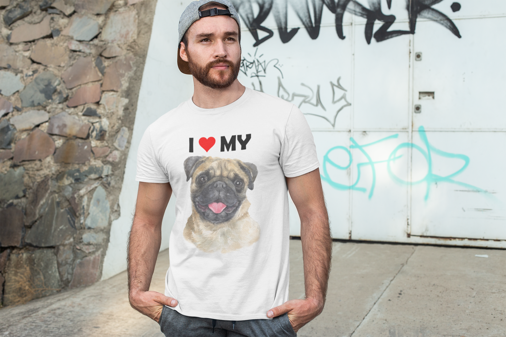 I Love My Pug - Cotton T-Shirt