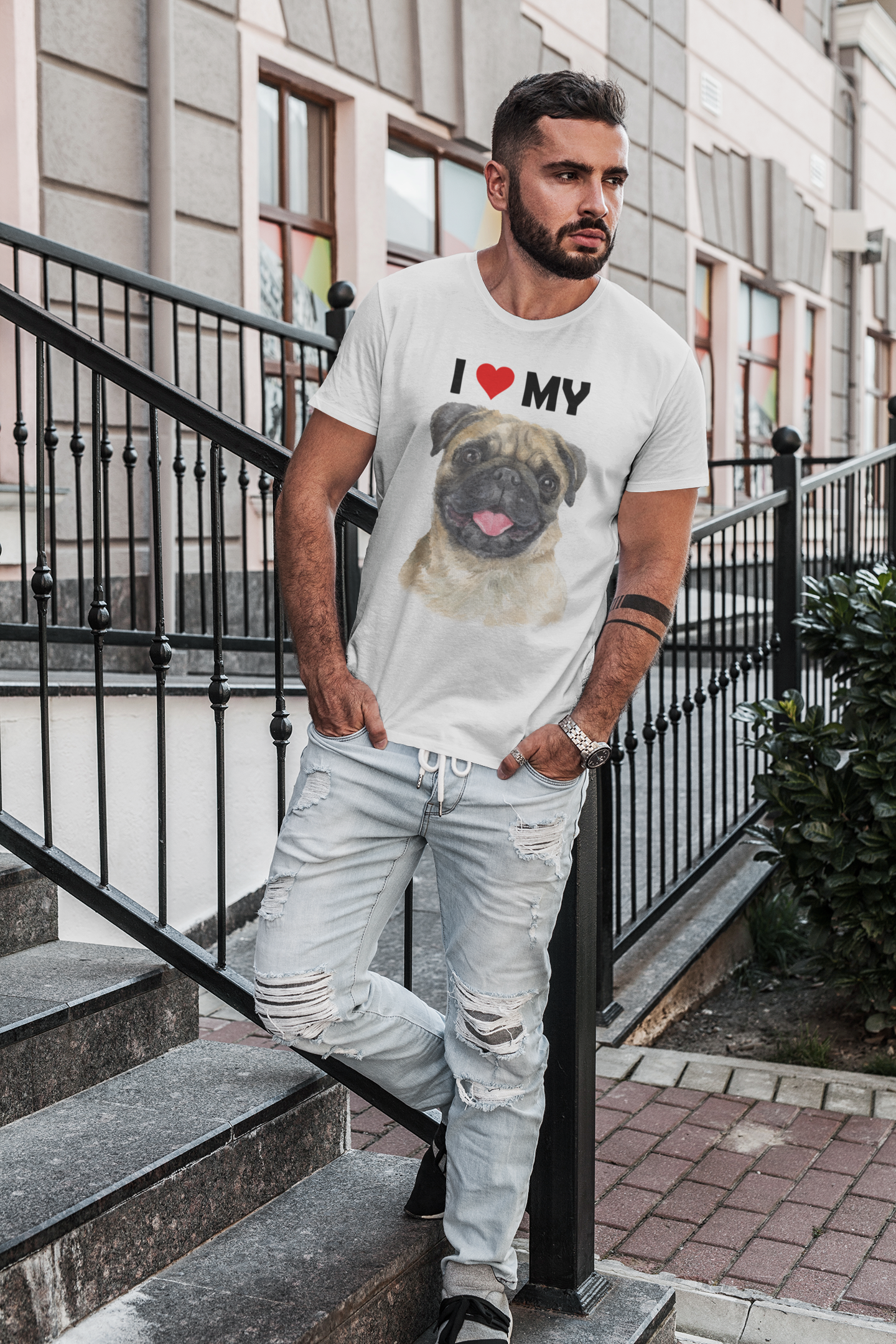 I Love My Pug - Cotton T-Shirt